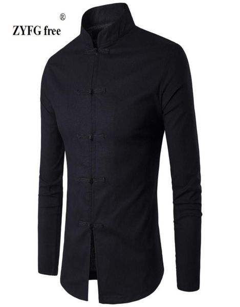 

men039s shirt chinese tradition style 2017 new arrival male solid color mandarin collar business long sleeve casual shirt linen1688242, White;black