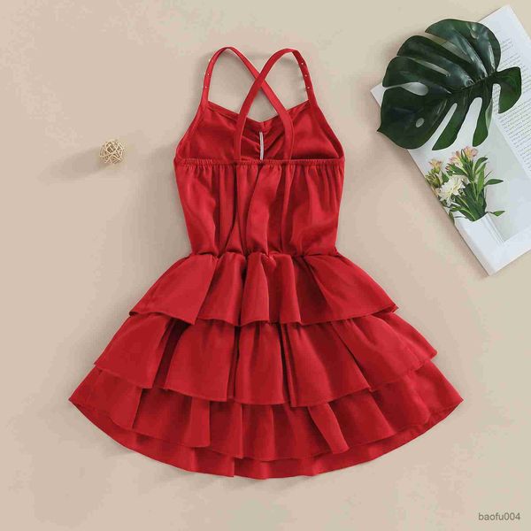

girl's dresses ma baby gaun natal anak perempuan gaun berlipat dengan tali warna untuk pesta ulang d06 r230808, Red;yellow
