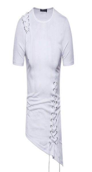 

2018 punk style mens hip hop streetwear tshirt lacing slim fit tee shirts men harajuku gothic tee shirts nightclub stage costume5604713, White;black