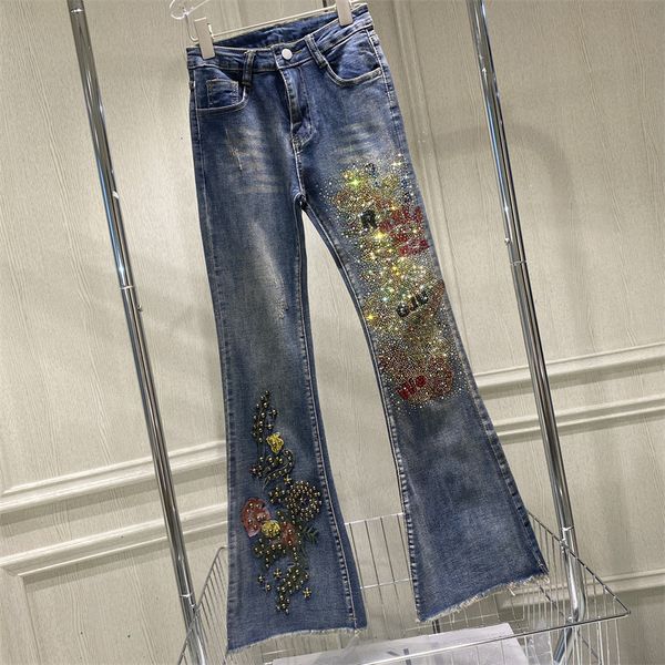 

women s pants clothing fashion clothes casual wide leg heavy duty rolled diamond laba pants summer embroidery slim fit jeans 230808, Black;white