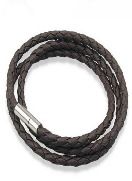 

mens leather bangle bracelets blackbrown mesh magnetic stainless steel clasp double wrap wristband beautiful titanium bracel9216005, Golden;silver