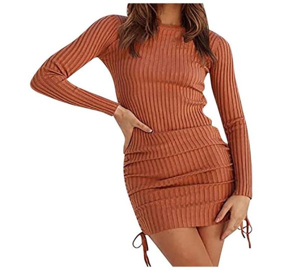 

women039s swimwear 2022 fashion bodycon mini dress long sleeve ribbed knit drawstring casual skinny party club clothing1858932, White;black