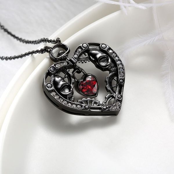 

fashion gothic skull punk necklace fashion black heart shape men and women couple pendant friendship jewelry gift, Silver