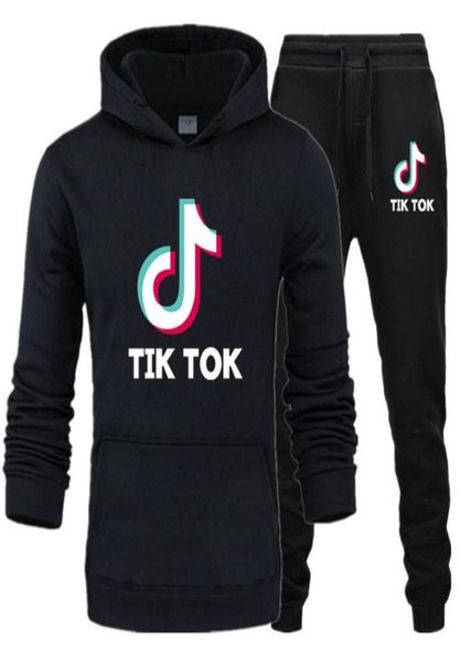 

new fashion women men clothes tik tok printed hoodies pants set casual hooded sweatshirt suits tracksuit suitable for male and f306589275, Black