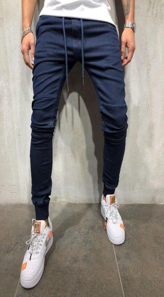 

new european and american men039s denim jeans casual sports pants drawstring trousers fashion jeans autumn pants3220195, Black