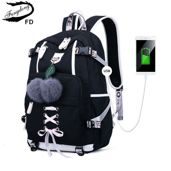 

school bags fengdong korean style high school backpack for teenage girl fashion black white student girls backpack schoolbag cute book bag 2