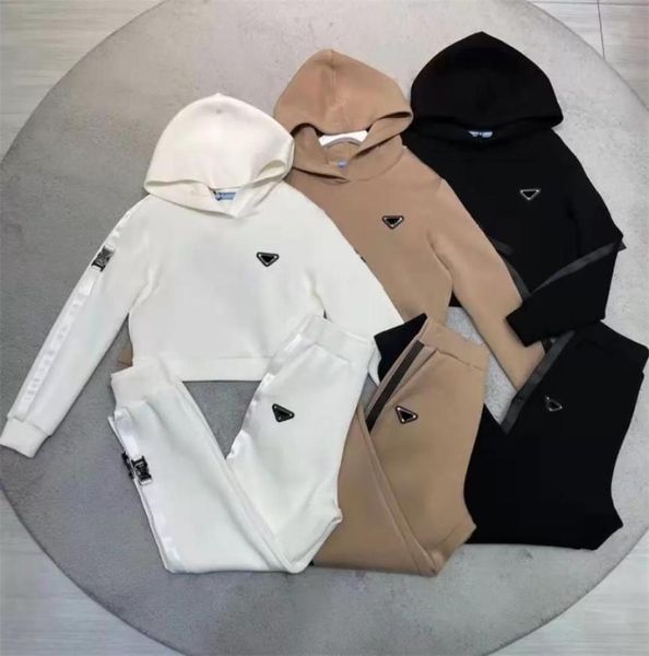 

new two piece pants metal triangle standard hooded sports suit pullover cotton jacket longsleeved jacket elastic waist casual tra7257690, White