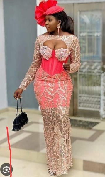 

2023 aso ebi sheath lace prom dress beaded evening formal party second reception birthday engagement gowns dress robe de soiree zj665, Black