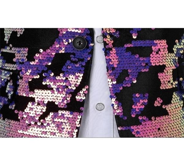 

pyjtrl fashion purple colorful velvet sequins blazer masculino slim fit men suit jacket stage singer costume shiny blazers x06285665620, White;black