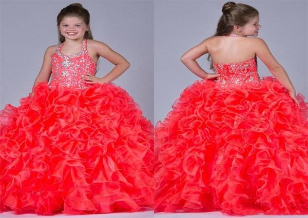 

luxury crystal pagents dresses for flower girls halter neck girls ball gown dress 2017 astounding ruffles girls pagent dresses1831199, White;red