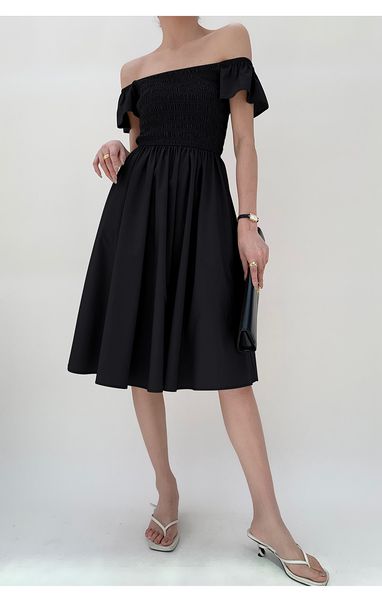 

new toteme lady's slim slim simple one-neck dress, Black;gray