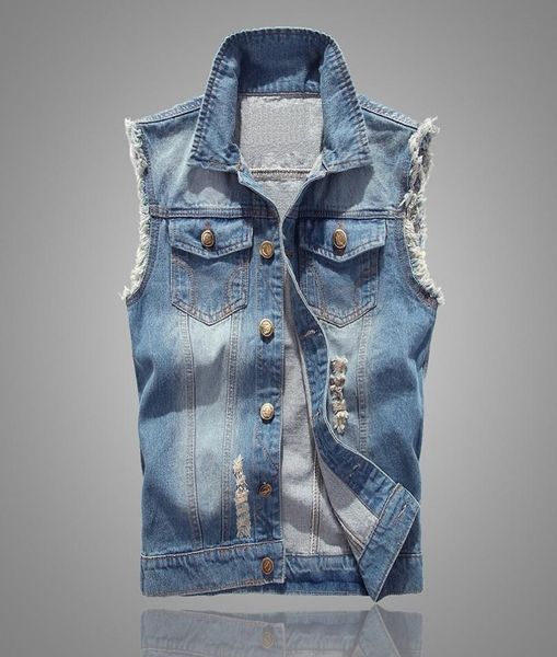 

new style men039s denim vest plus 6xl men039s jacket sleeveless casual waistcoat jean coat ripped slim fit male jacket cowbo1553114, Black;white