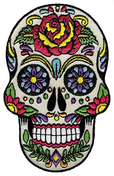 

low custom sugar skull calavera patch embroidered ironon skeleton day of the dead emblem 7754559, Black