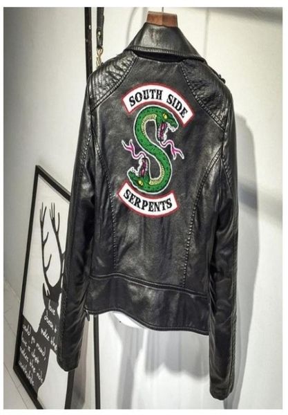 

southside riverdale serpent print pinkblack pu leather jackets women riverdale serpents streetwear leather brand coat xxl2810023, Black;brown