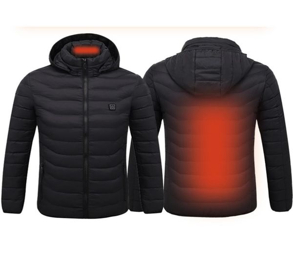 

men039s down parkas warm winter mens heated coat usb electric battery heating hooded jacket outdoor thermal clothing winter par3704277, Black
