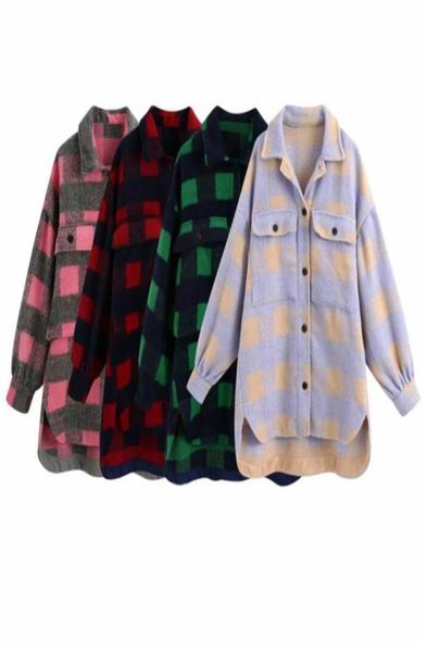 

women 2020 fashion overshirts oversized checked woolen jacket coat vintage pocket asymmetric female outerwear chic 1142058, Black;brown