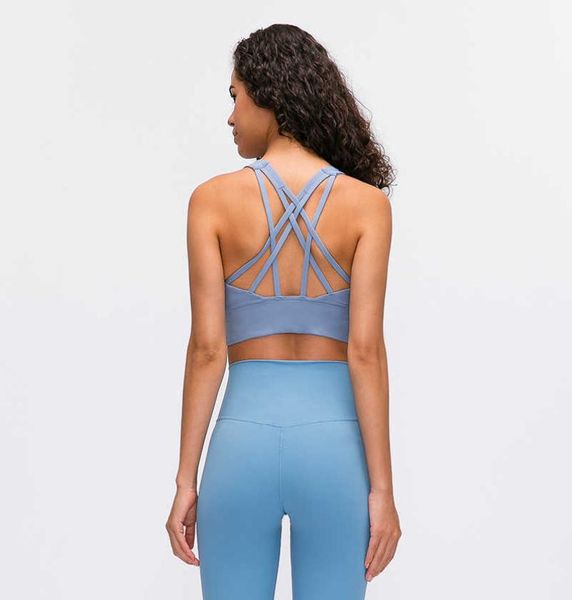 

yoga outfits nakedfeel strappy sports bra for women longline medium support yoga bra padded fitness crop 498989, White;red