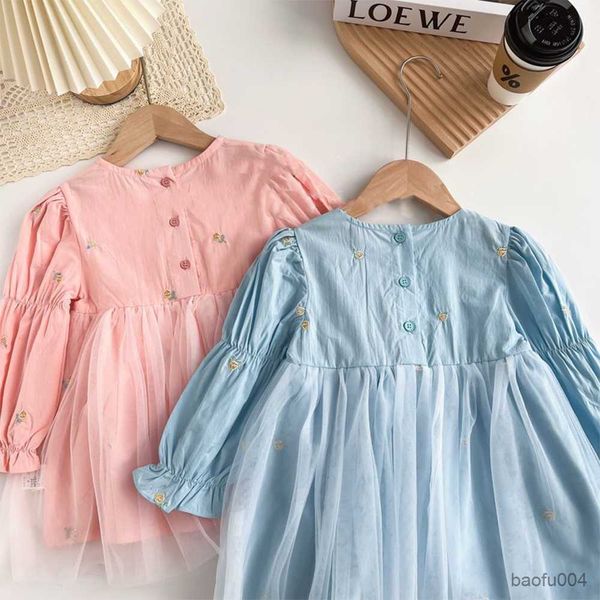 

girl's dresses gaun anak perempuan gaun bercetak panel mesh kerut leher musim semi musim gugur 2023 gaun putri gaun anak-anak r230808, Red;yellow
