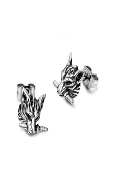 

stud men and women universal retro punk birthday gift party jewelry creative domineering wolf head wild earring earrings whole36692483704, Golden;silver