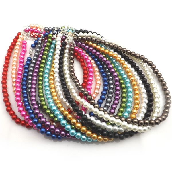 

mixed lot 8mm imitation pearl necklace for children gift 24pcs/lot ing, Silver