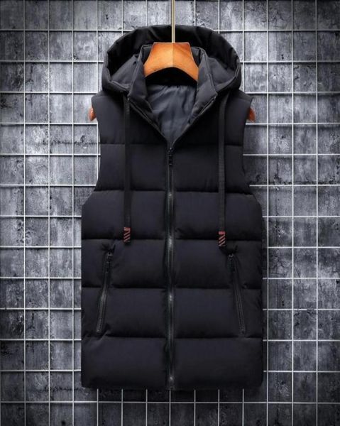 

autumn winter 2020 vest men casual waistcoat sleeveless jackets woih hooded warm mens vests bodywarmer down vest for men 6xl2703060, Black;white