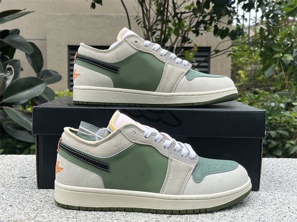 

authentic 1 low craft basketball shoes 1s women mens trainers fragment sky light olive fd6819-300 sneakers, Red;white