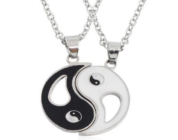 

enamel black white gossip tai chi yin yang necklaces pendant for couples stitching broken heart friend choker jewelry frien7829712, Silver