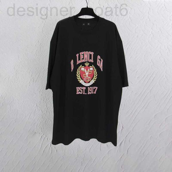 

women's t-shirt designer high version 2023 summer new luxury fashion b home wheat ear crown scissors burst print men's and short s, White
