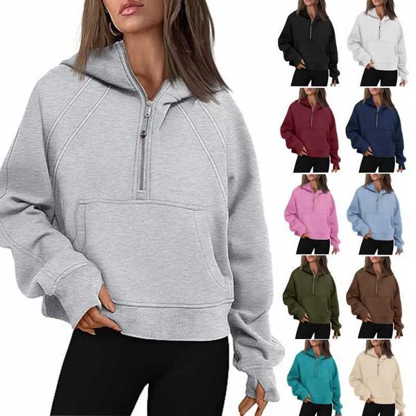 

no brand name women's half zip hoodie loose short plush sweater, Black