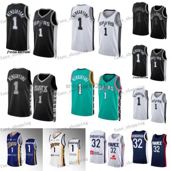 

#1 victor wembanyama basketball jerseys s-xxxl 2023-24 first draft white black men city jersey men women youth