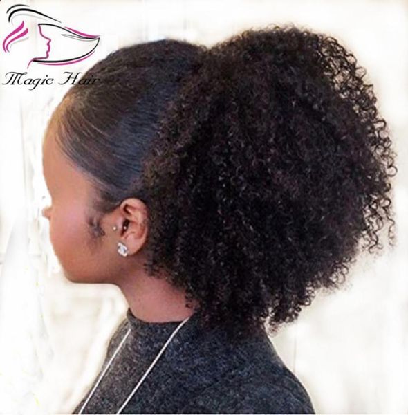 

evermagic afro kinky curly human hair ponytail extensions 70120g drawstring human hair clip in ponytail malaysian remy hair3437935, Black