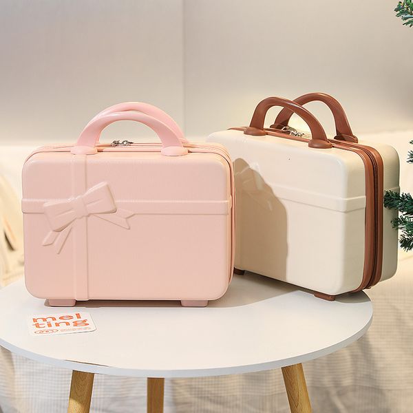 

duffel bags 14 inch mini suitcase women cute cosmetic case female vintage bow tie zipper storage gift box girls travel luggage organizer bag