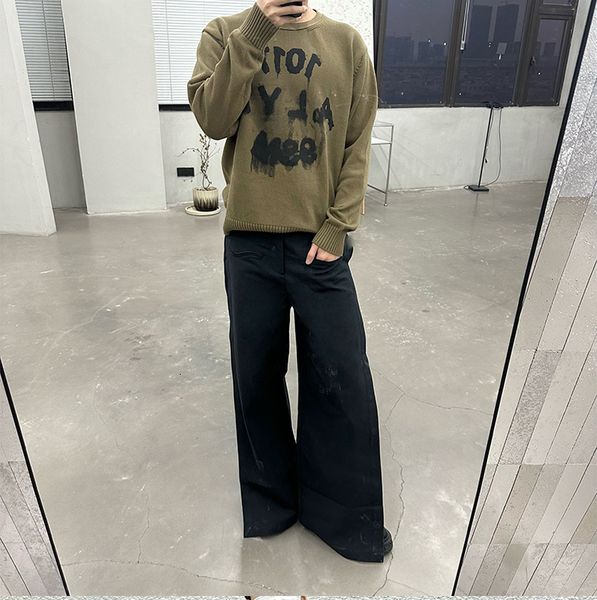 

men's sweaters 2023 alyx 1017 9sm ink stained letter knitted pullover men women sweater my680 230807, White;black