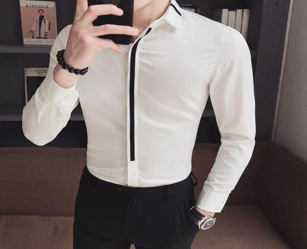 

men039s dress shirts men shirt long sleeve slim fit patchwork mens formal designs camisa social masculina business8759694, White;black