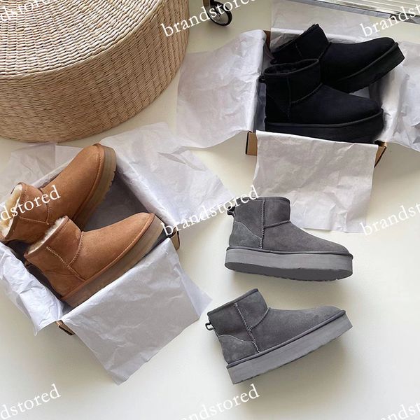 

good quality luxury designer snow boot women boot men boot wg short winter boot mini boot ethnic style classic warm flat shoes with box, Black