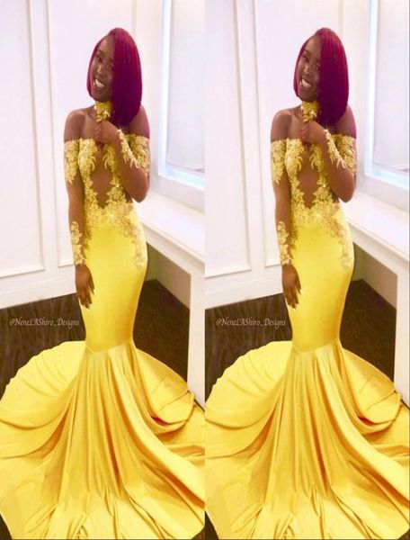 

yellow elegant off the shoulder lace prom evening dresses formal long sleeves mermaid appliques satin arabic long african formal 25545131, Black