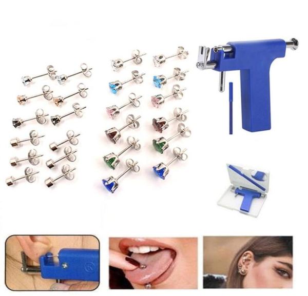 

stud professional ear piercing gun tool set 12pairs earring cz multicolor nose navel safety pierce body1190849, Golden;silver
