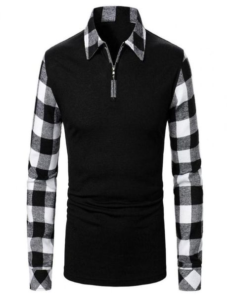 

men039s casual shirts men pullover shirt 2022 turndown collar long sleeve fashion streetwear plaid splicing knitted tshirts f1215649, White;black