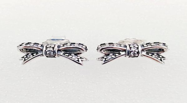 

charms designer jewelry authentic 925 sterling silver delicate bow stud earring p earrings luxury women valentine day bi4665001, Golden;silver