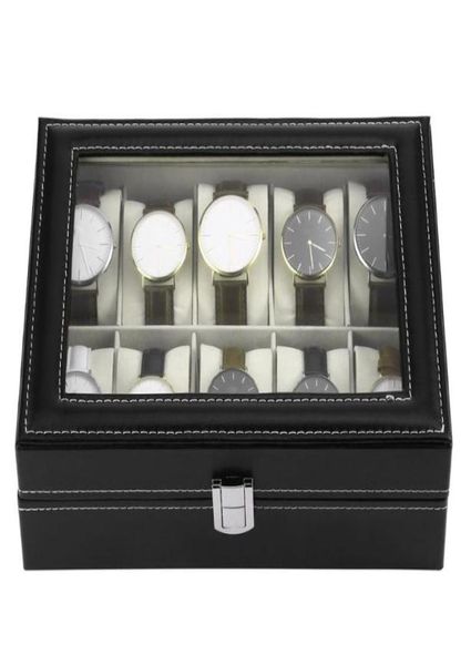 

watch boxes cases 106 grids wristwatch box holder pu leather watches display rectangle jewelry storage 368520, Black;blue