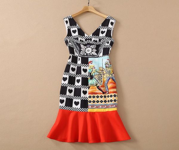 

european and american women039s wear for spring 2021 sleeveless vneck print fashionable fishtail dresses9234736, Black;gray