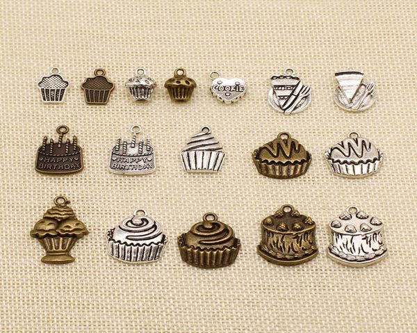 

60 pieces hand made jewelry accessories parts happy birthday celebration cake cupcake hj0998309781, Bronze;silver