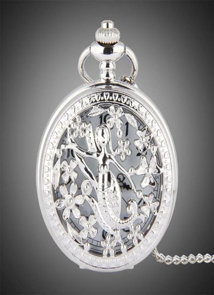 

tfo pocket watch silver hollow petals surround dancing mermaid design pendant ladies fashion gift necklace8480266, Slivery;golden