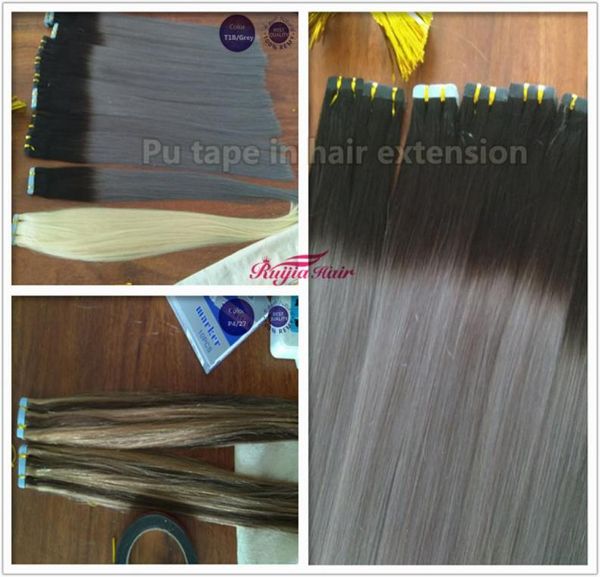 

100 human hair pu tape skin hair extensions 25gpcs 50pcslot125gset ombre color 2grey8117609, Black