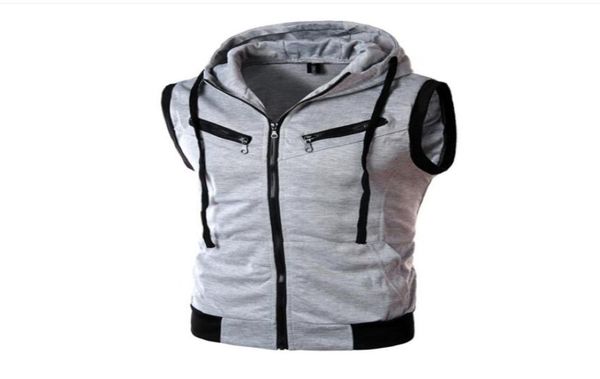 

men039s warm vest casual spring vest sleeveless zipper cardigan hoodies with drawstring street style pockets vest fit sleeveles2916020, Black