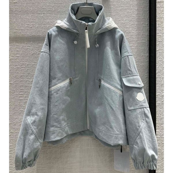 

8.8 fashion hooded drawstring zipper loose denim jacket women, Black;brown