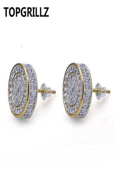 

rillz gold silver color iced out cubic zircon round stud earring with screw back buckle men women hip hop jewelry gifts8965673