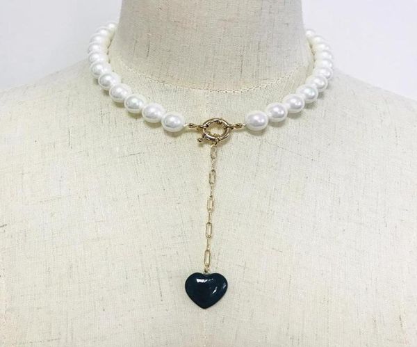 

freshwater pearl necklace handmade short neck jewelry black stone pendant banquet wedding women add glamour clothes accessories ne9098676, Silver