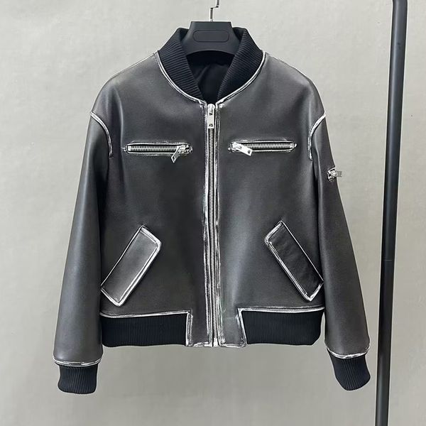 

womens leather faux real bomber jacket lady fashion streetwear distress moto biker women genuine coat qg5536 230808, Black