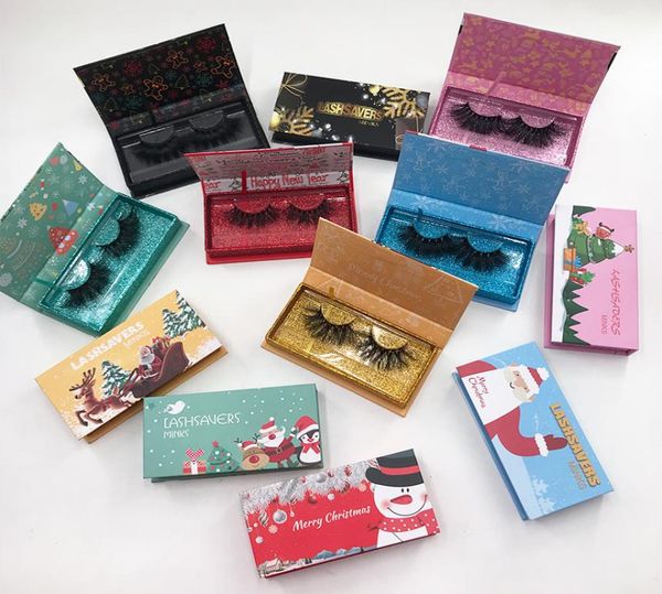 

2021 new style christmas lashes package magnetic whole customization logo eyelashes box for 25mm 27mm lashes7373179